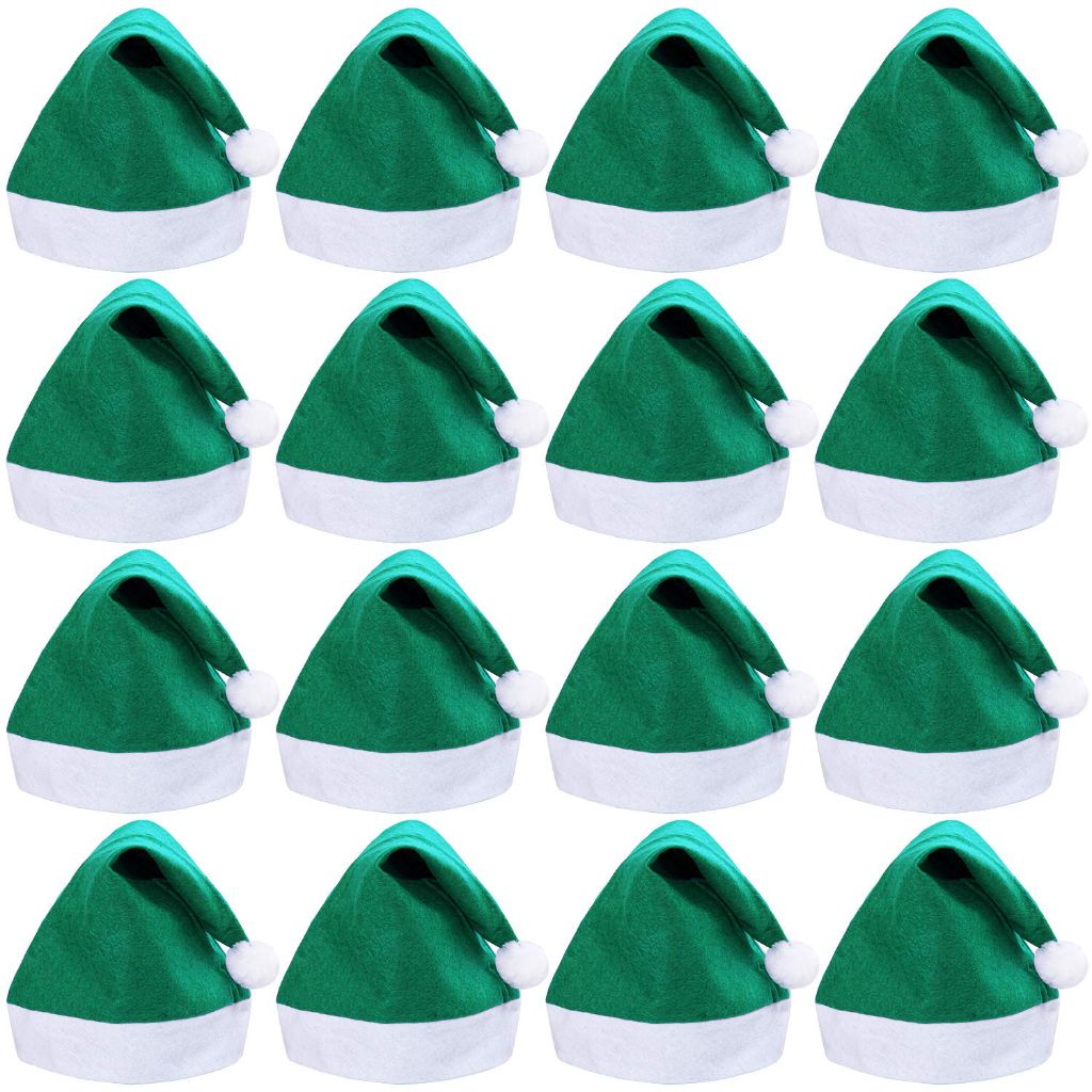 URATOT 16 Pack Christmas Santa Hats Green for Adults