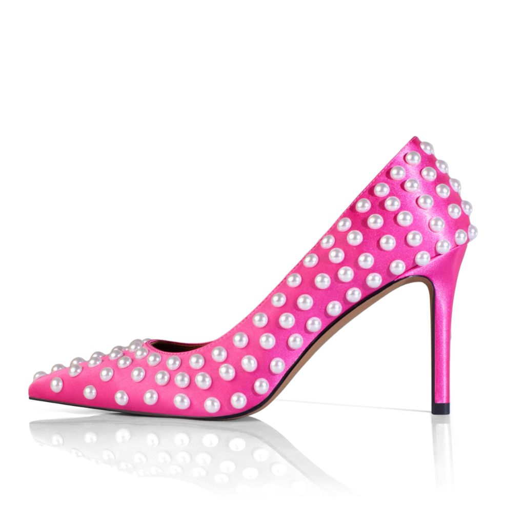 Iadore Women's Chic Pearl Studded Stiletto High Heel Pumps - Rose Satin, Size 10