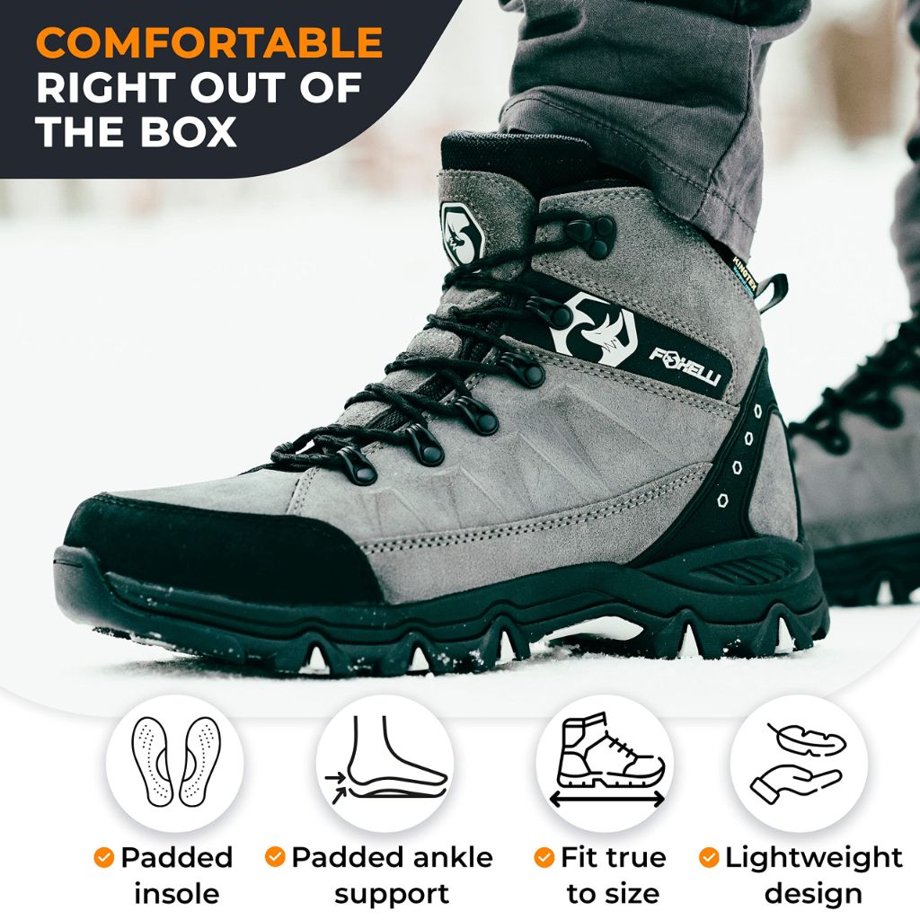 Foxelli Men’s Hiking Boots, Grey - size 11.5