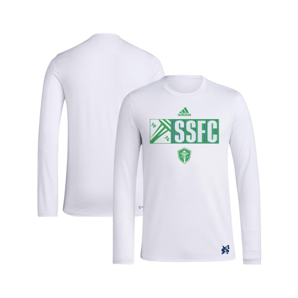 adidas Men's Seattle Sounders FC 2024 Jersey Hook Aeroready Long Sleeve Shirt - White, Size Small
