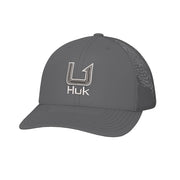 HUK Mens Trucker Hat, Anti-Glare Snapback Fishing Hat for Men, Filled Barb - Volcanic Ash, One Size
