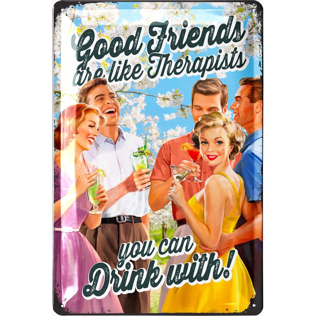 LANOLU Vintage Tin Sign - GROUP THERAPY - Bar Signs for Man Cave, Drinking Signs, Metal Vintage, Funny Bar Signs, 12x8