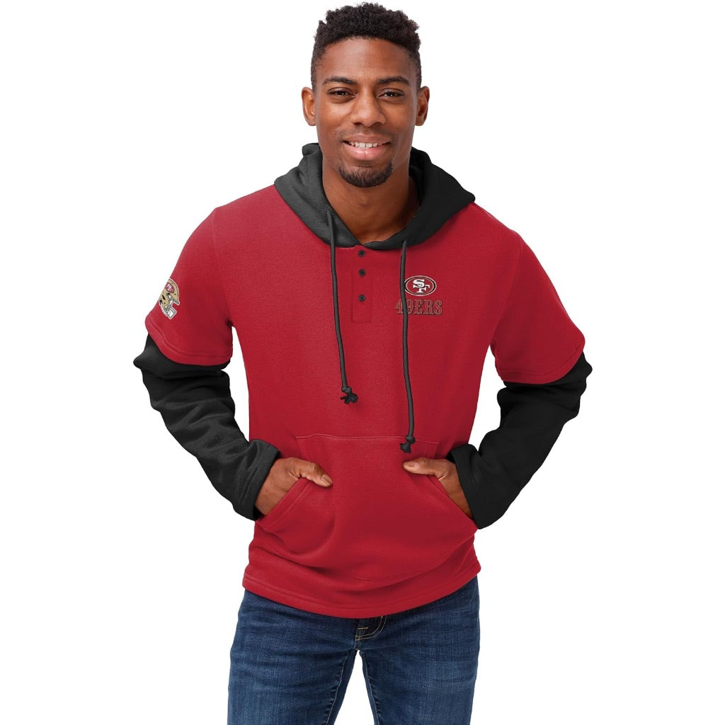 FOCO Men's Standard Drop Tail Short Sleeve Hoodie, San Francisco 49ers, 3XL