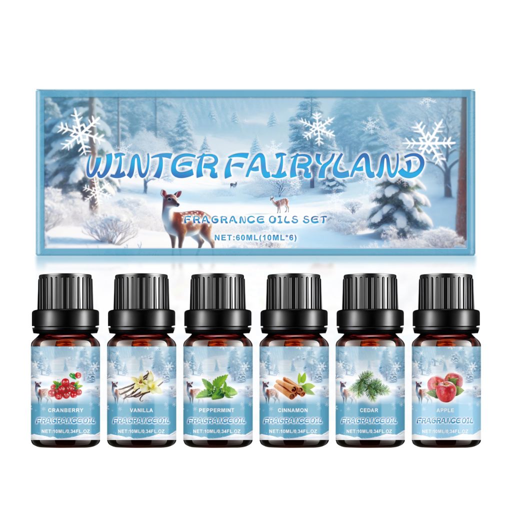 Christmas Fragrance Oil Set- Cranberry, Vanilla, Peppermint, Cinnamon, Cedar, Apple, 6PCS