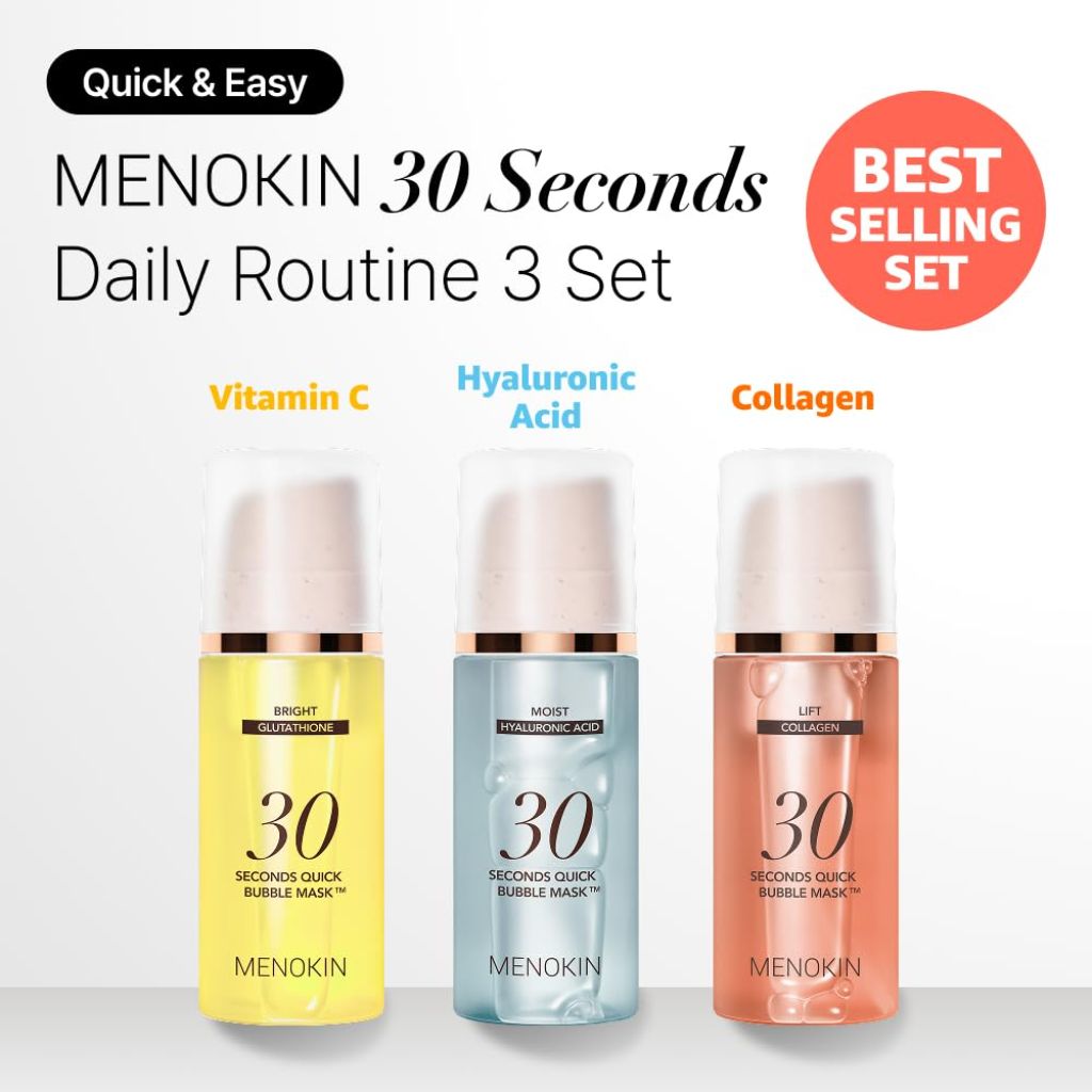 MENOKIN Korean Face Mask 3sets [30 seconds Quick Bubble Mask] (Collagen, Brightening, Moisturizing),  3.21 fl.oz