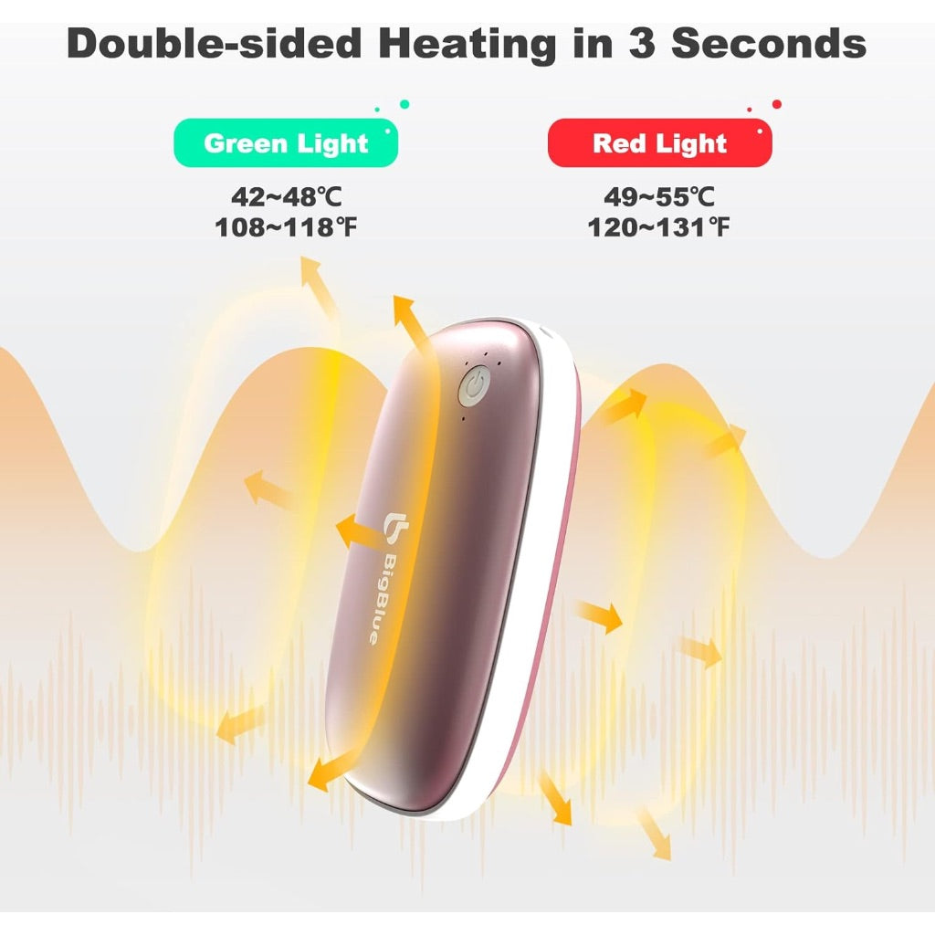 BigBlue 6000mAh Rechargeable 3-in-1 Hand Warmer, Emergency Light, and Powerbank - Pink