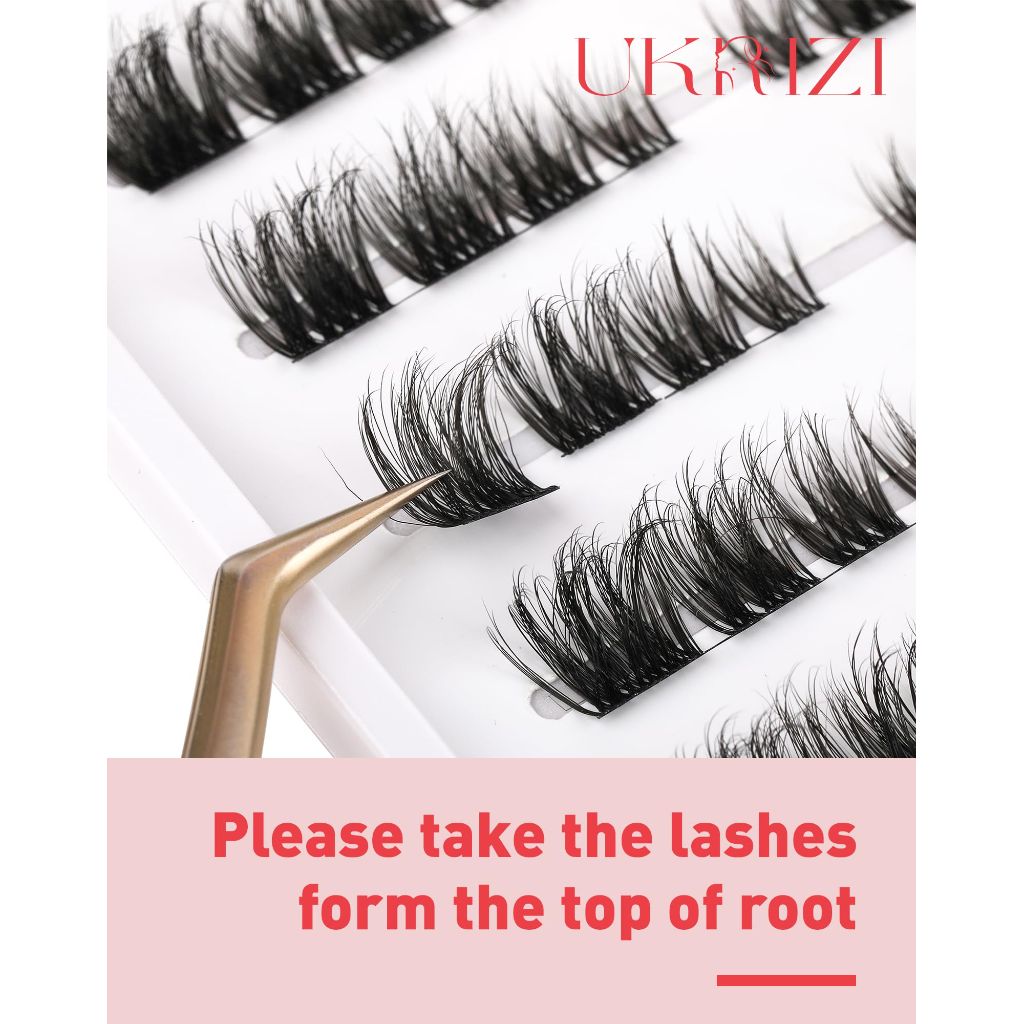 Ukrizi Lash Clusters Wispy Cat Eye Individual Lash Extensions Natural Cluster Lashes (9-15MM) - 7 Pairs KS26