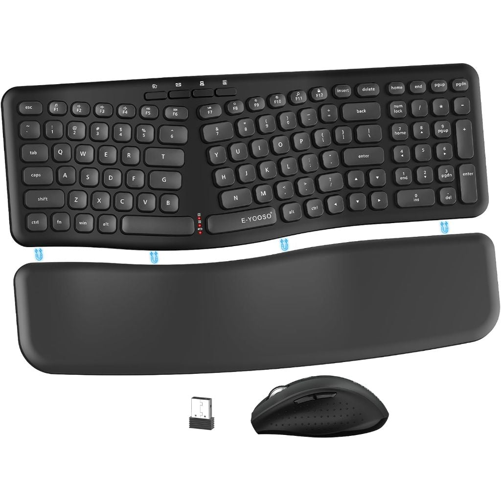 E-YOOSO Ergonomic Wireless Split Design Keyboard, Wrist Rest and Mouse Combo - Black