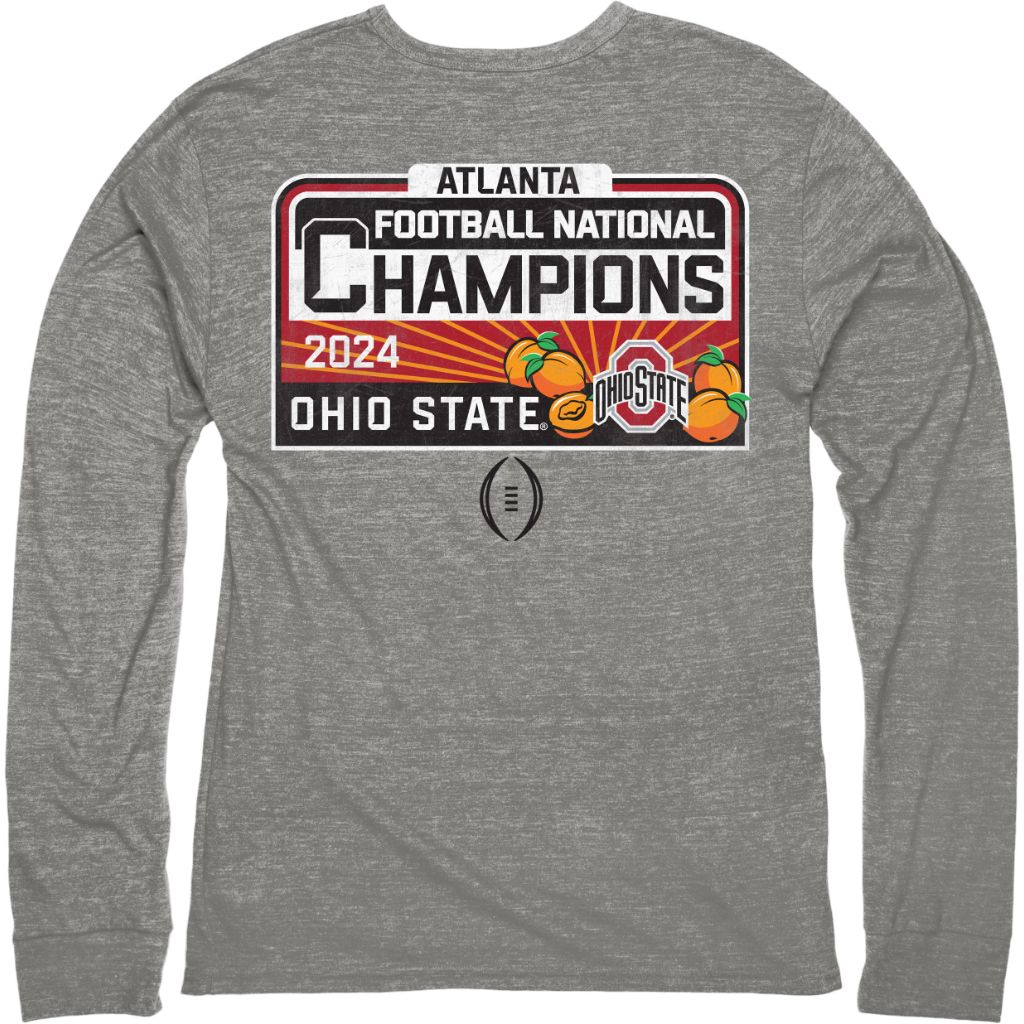 NCAA Officially Licensed Ohio State Buckeyes National Champs 2024 Triblend Long Sleeve T-Shirt Front/Back Gray, Small