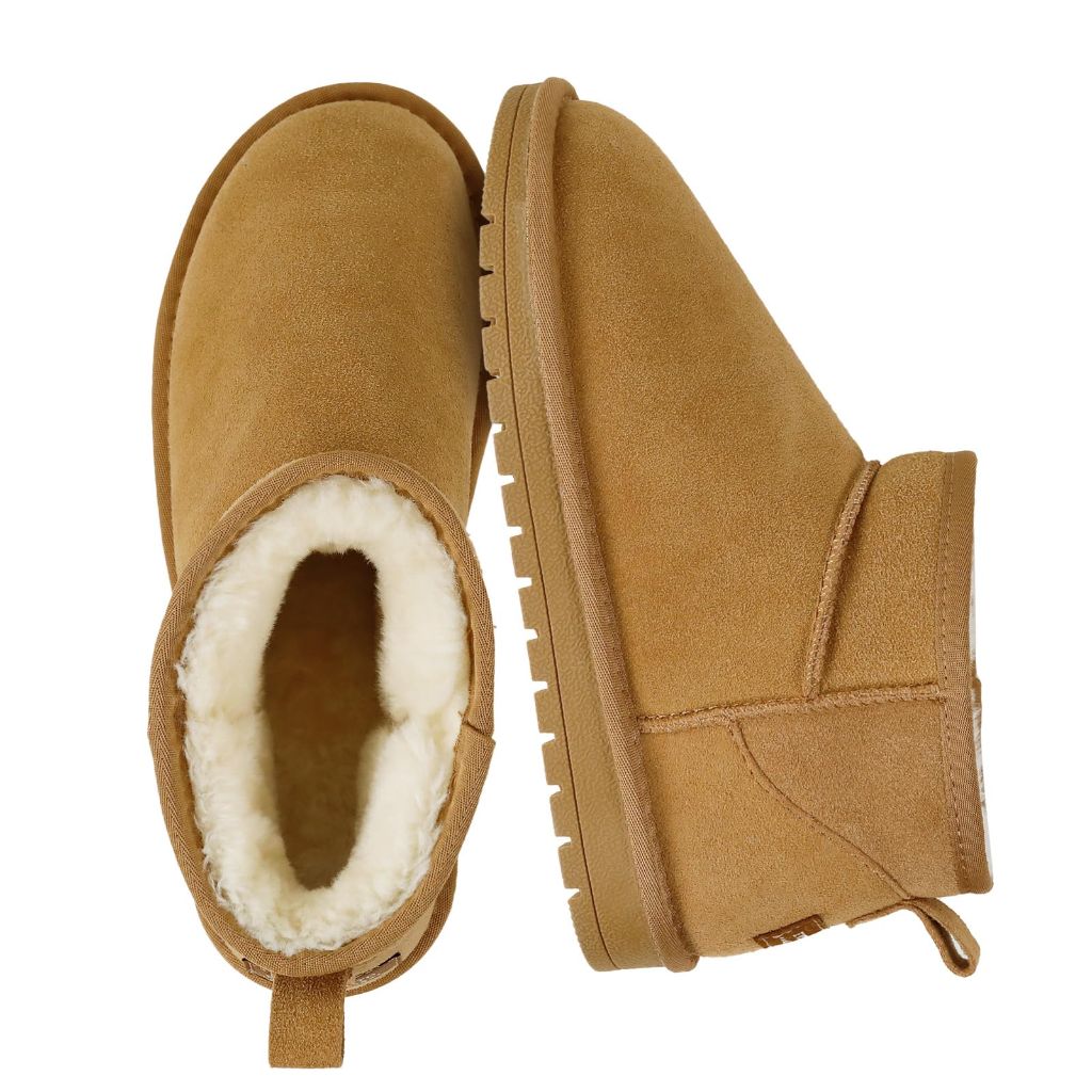 EVELLYHOOTD Genuine Suede Ankle Snow Boots for Women, Chestnut size -43