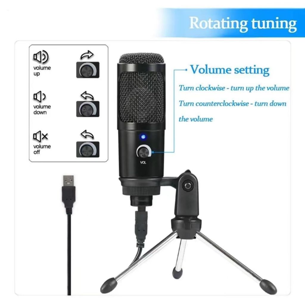 Yinmei USB Microphone,Metal Multipurpose Condenser Microphone with Tripod Stand for Streaming - Black