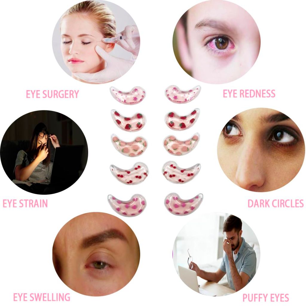 Reusable Gel Eye Ice Pack, Cooling Eye Pad, Hot ＆ Cold Treatment for Eye Strain (Pink ＆ 10PCS)