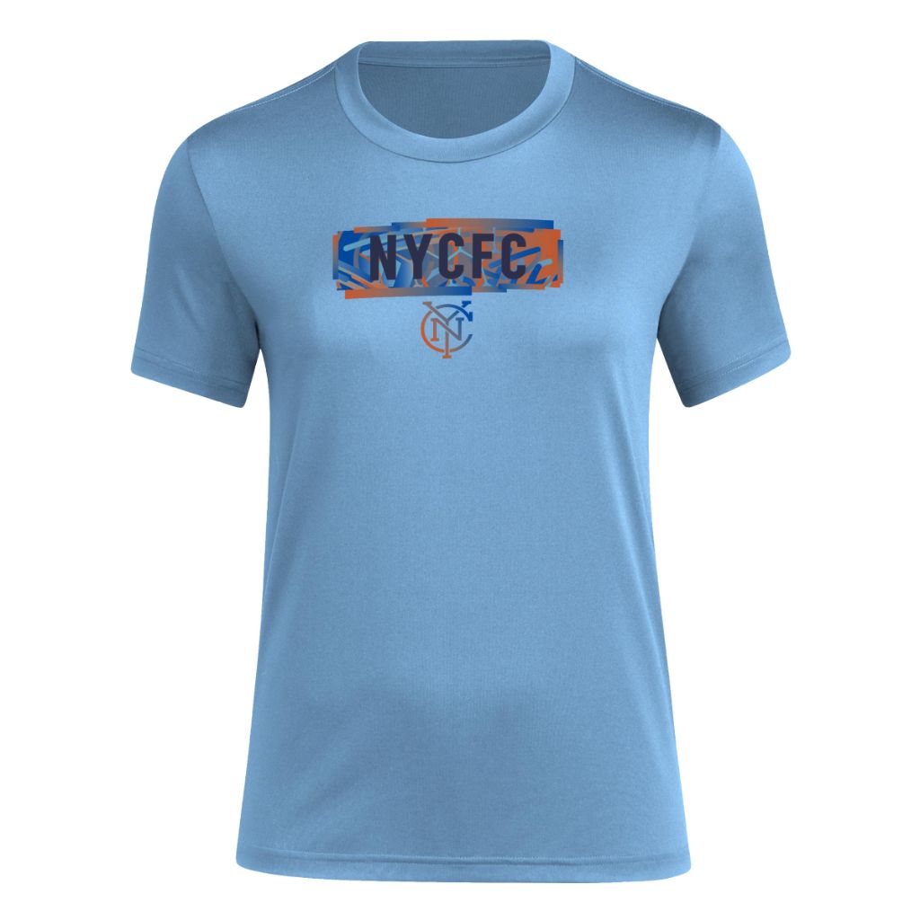 adidas Women's Local Pop Short Sleeve Pre-Game T-Shirt - New York City FC, Bahia Light Blue (Small Tall)