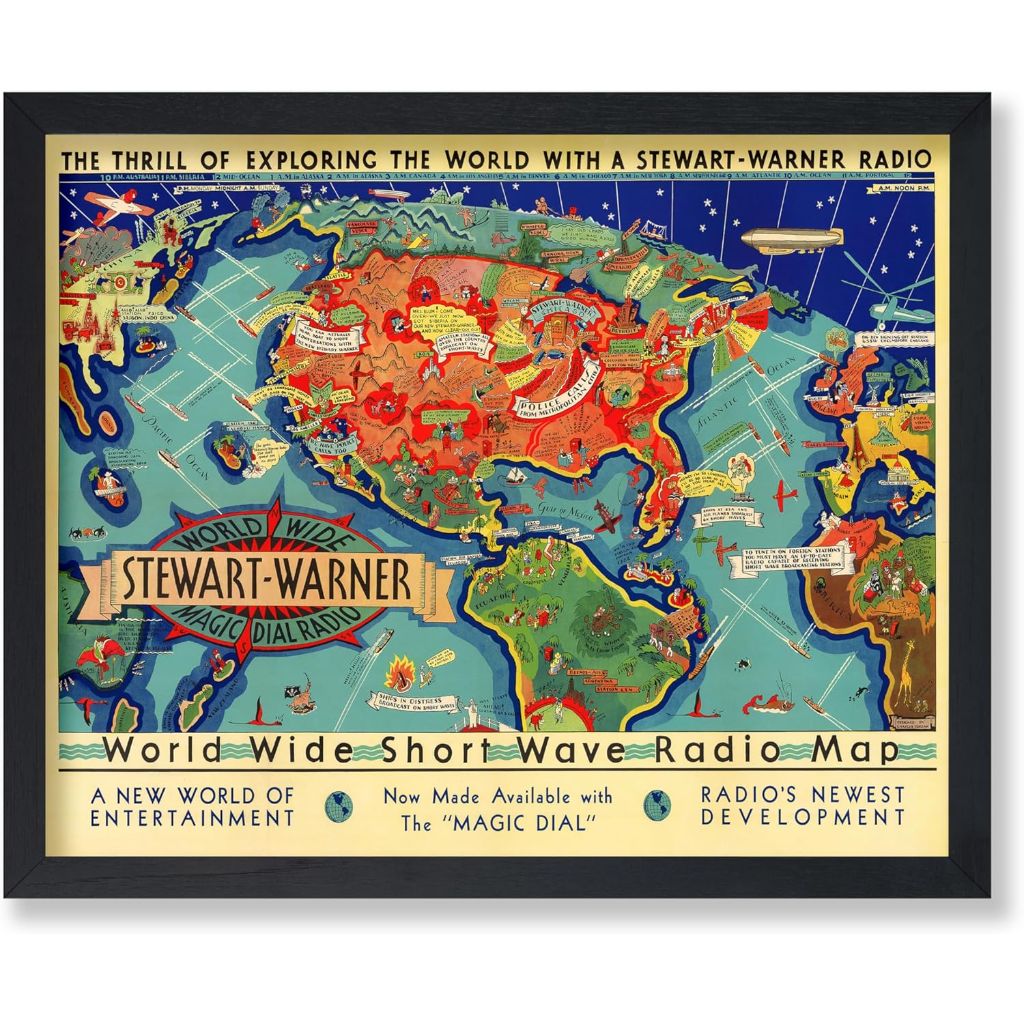 Poster Master Vintage Worldwide Short Wave Radio Map Print - 8x10 UNFRAMED Wall Art