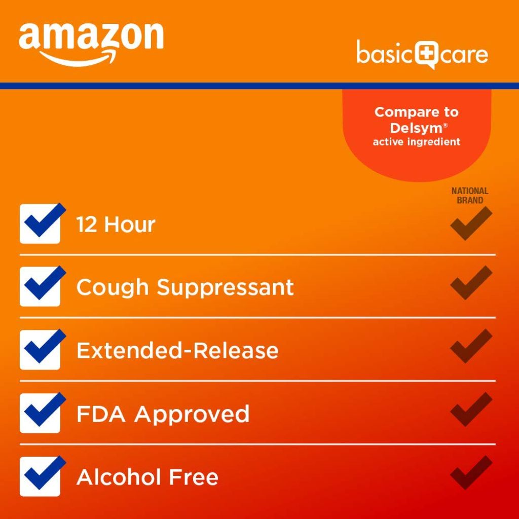 Amazon Basic Care 12 Hour Cough DM Syrup, Orange Flavor Cough Medicine, Cough Relief, 5 fl oz (1-Pack)