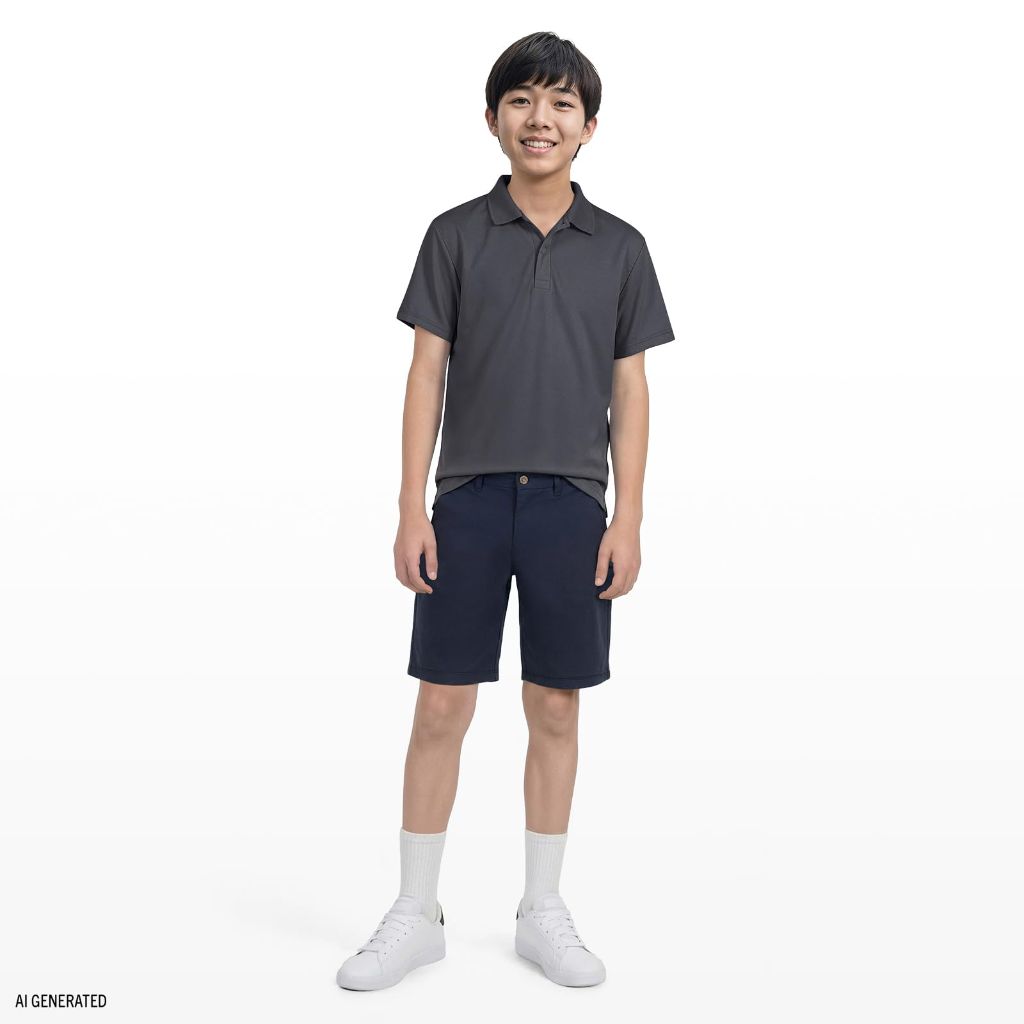 SZ 10, Izod Boys' School Uniform Flat Front Stretch Performance Short, Navy, Husky