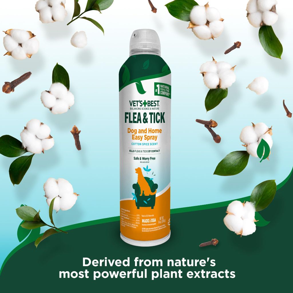 Vet's Best Natural Flea and Tick Easy Spray for Dogs – Cotton Spice Scent – 14 oz