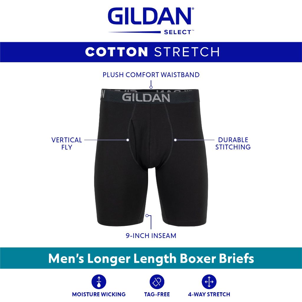 Gildan Men's Underwear Cotton Stretch Boxer Briefs, Multipack, Blue Cove/Hawaiian Blue/Heather Red Mark (4-Pack), Large