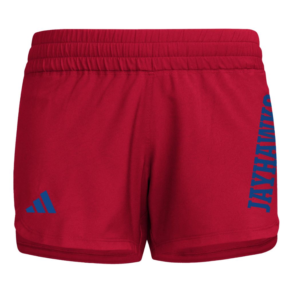 SZ S5" Adidas Women's D4T Woven Kansas University Training Shorts, Team Power Red/Collegiate Royal