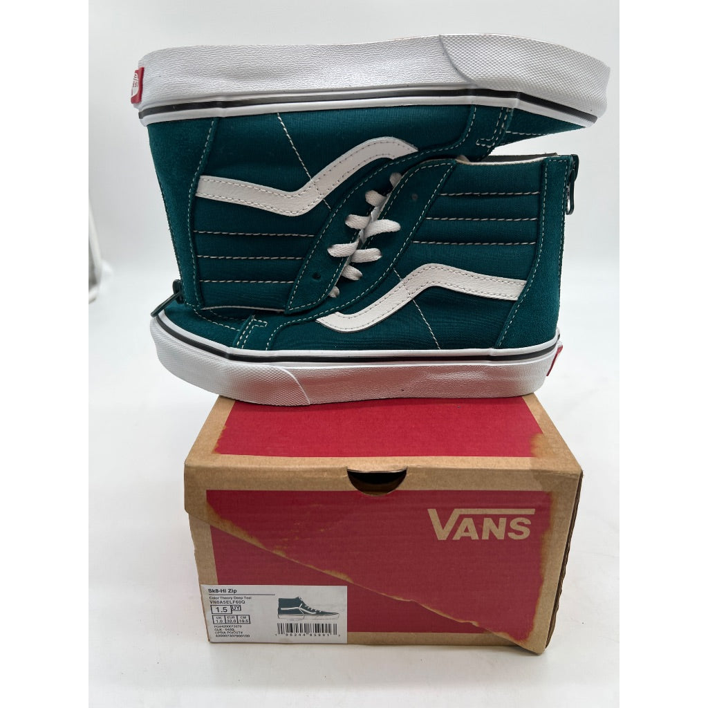 Vans Kid's Sk8-Hi Zip Sneakers, Theory Deep Teal, Size 1.5 Youth