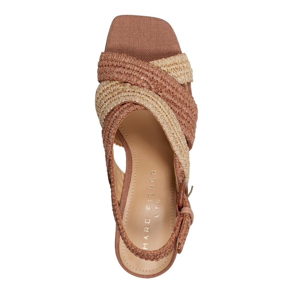 Marc Fisher LTD Women's Caddy Heeled Sandal, Dark Tan/Natural 120 - size 7