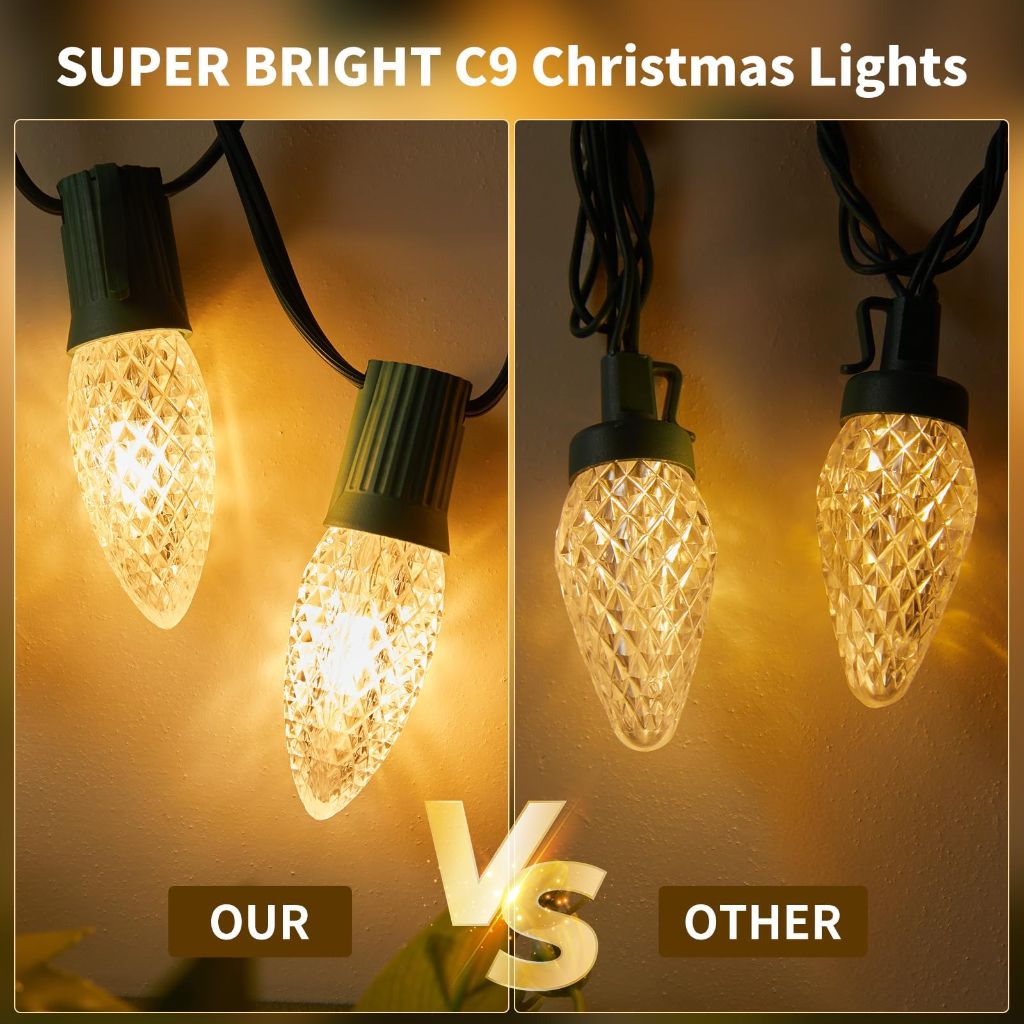 Minetom C9 Outdoor LED Christmas Lights, Waterproof. Connectable, UL Certified - Warm White (75ct.) 150ft.