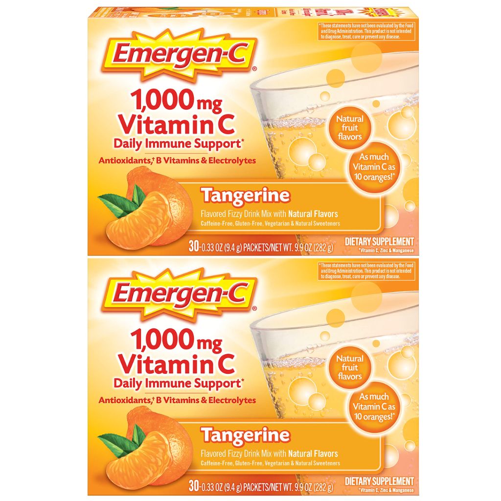 Emergen-C 1000mg Vitamin C Powder with Antioxidants, B Vitamins and Electrolytes - Tangerine, 60 Ct.