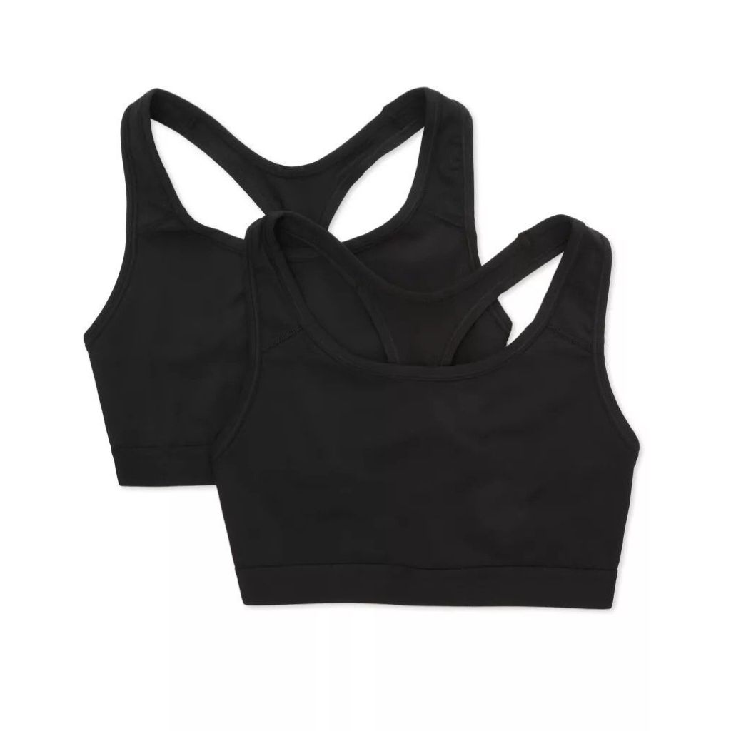 Fruit of the Loom Women's Fresh Medium Impact Sports Bra - Black, Size XL (2 Pack)
