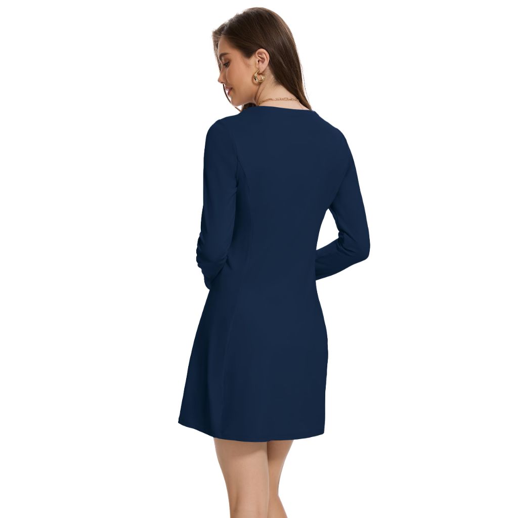 H Hellisal Womens Long Sleeve Square Neck Mini Dress Basic Bodycon Athletic Casual Going Out Club Party Dress with Shorts Navyblue