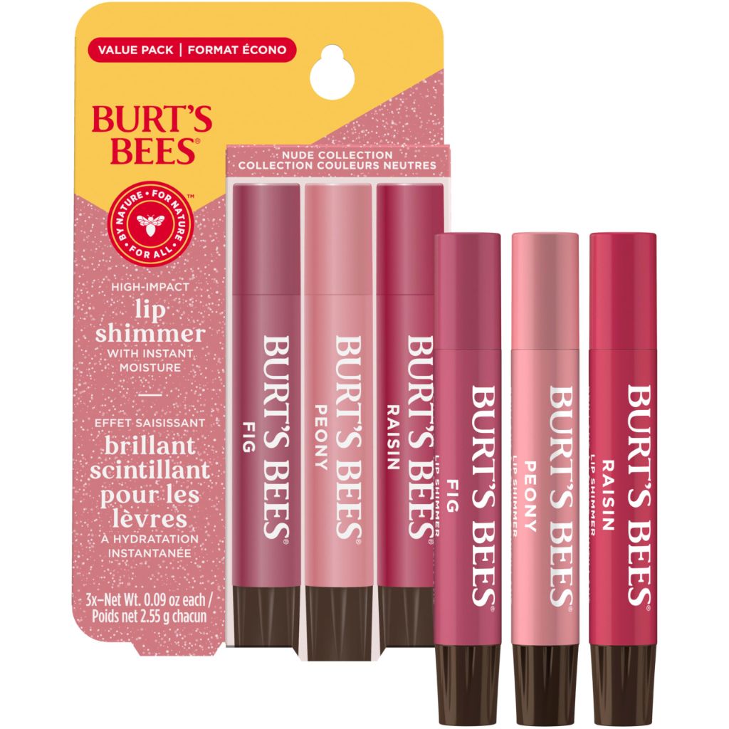 Burt's Bees Lip Shimmer Nude Collection, 3 Warm Shades; Value Pack, 3 Tubes x 0.09 Oz