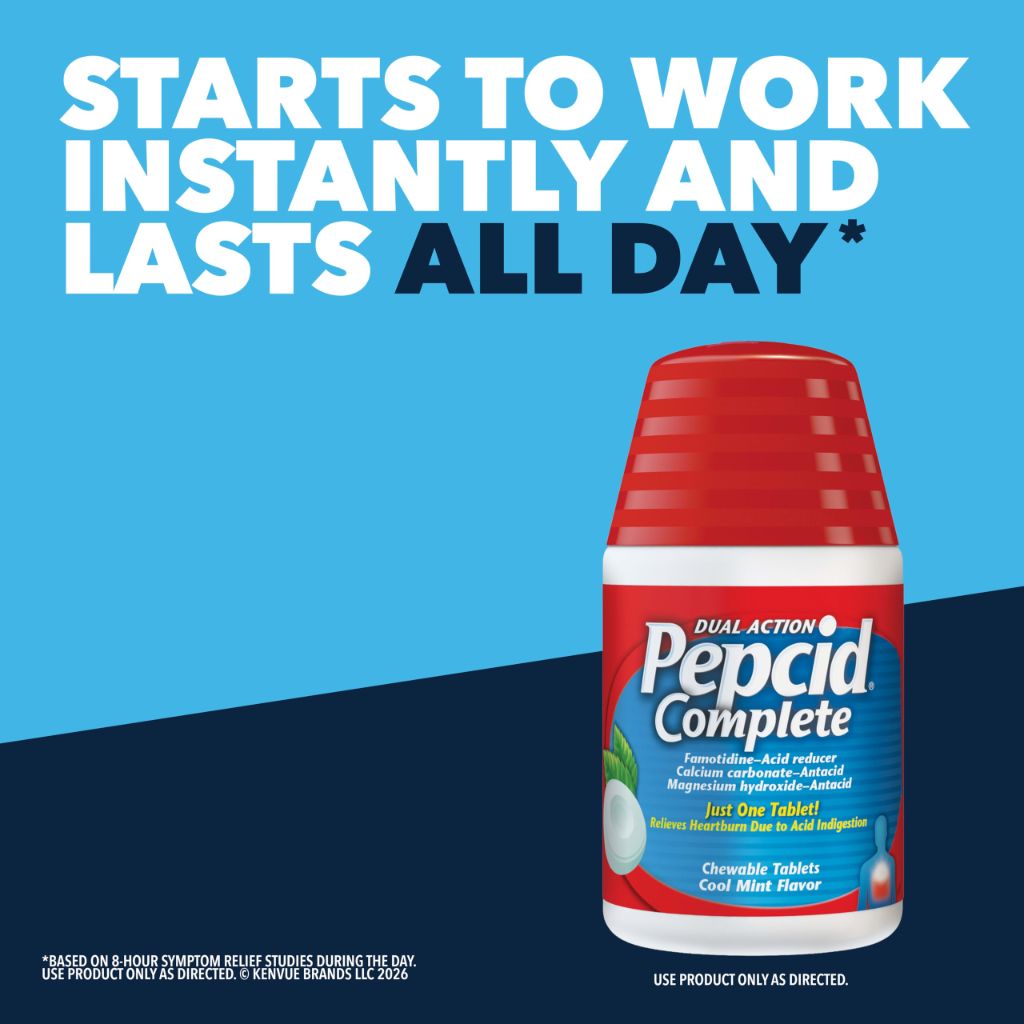 Pepcid Complete Acid Reducer + Antacid for Acid Reflux, Antacid Chews, Mint, 25 ct