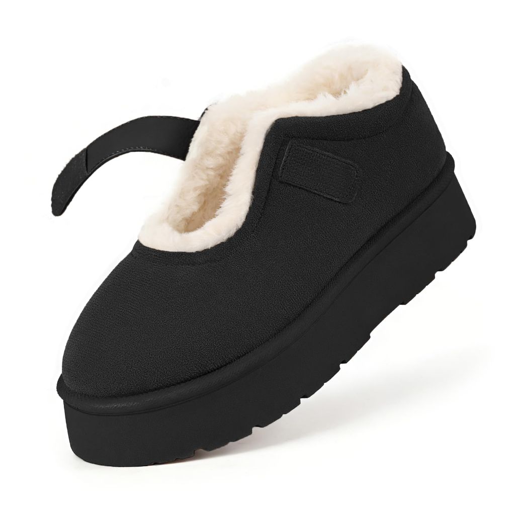 MUSSHOE Platform Mini Snow Boots: Water Resistant Suede Mary Jane Slippers, Women's 10