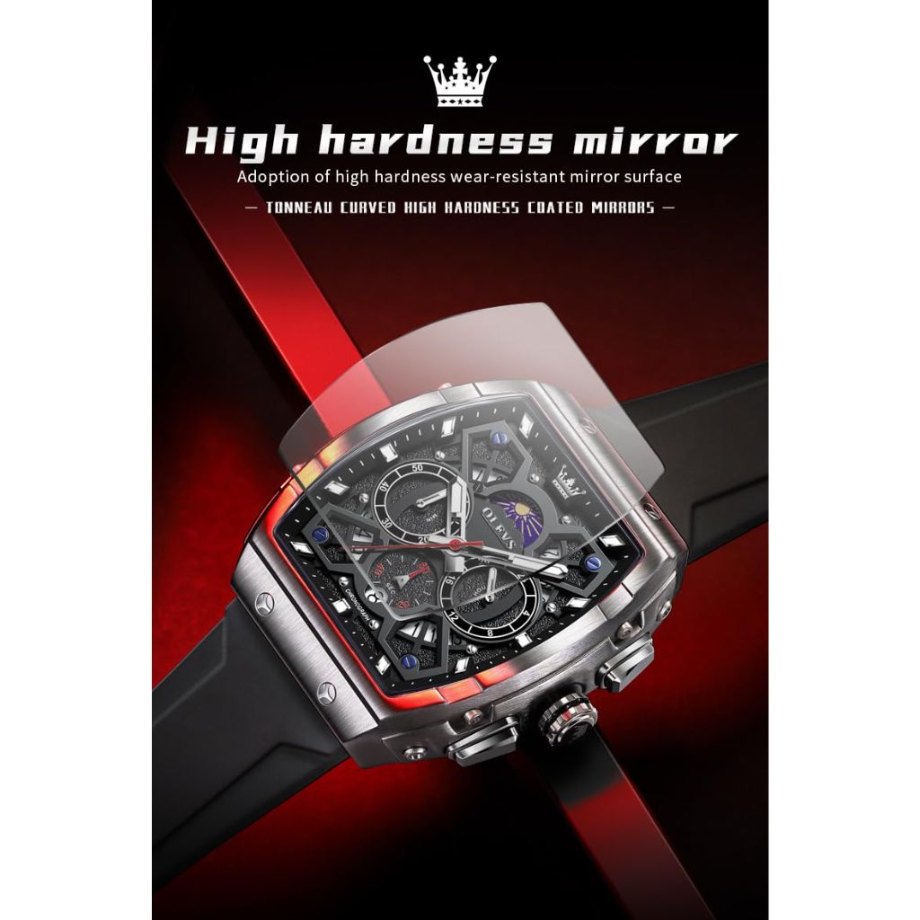 OLEVS Men's Square Military Sport Large Waterproof Multifunction Watch