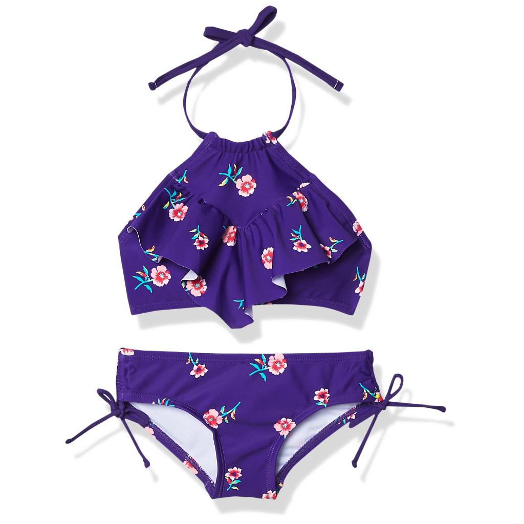 Kanu Surf Toddler Girl's Morgan Ruffle Halter Bikini 2-Piece Swimsuit, Pink, 2T, Morgan Purple Floral, 4T