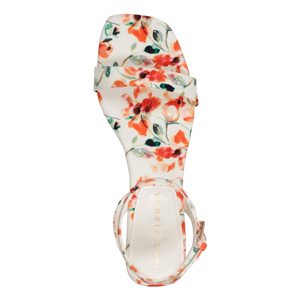 SZ 10, Marc Fisher LTD Women's Alona Heeled Sandal, Ivory/Orange Flower Print Multi 150