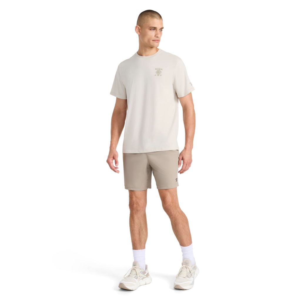 Reebok Men’s Globe Short Sleeve Crewneck T-Shirt, Standard Fit, Lightweight Cotton-Poly Fabric, Silver Cloud, Medium