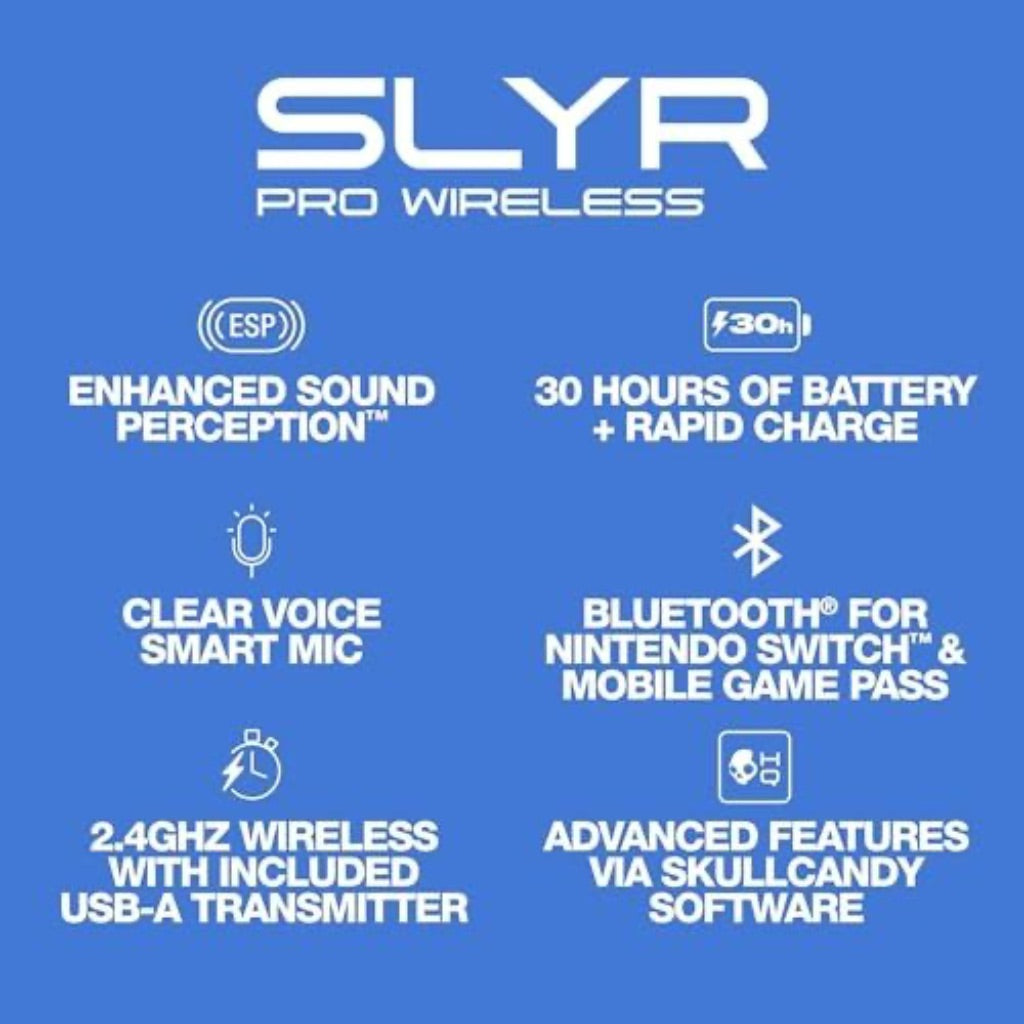 Skullcandy SLYR Pro Wireless Bluetooth Headphones, Up to 24 hr. Battery, 2.4GHz Low Transmitter - White - PlayStation Only