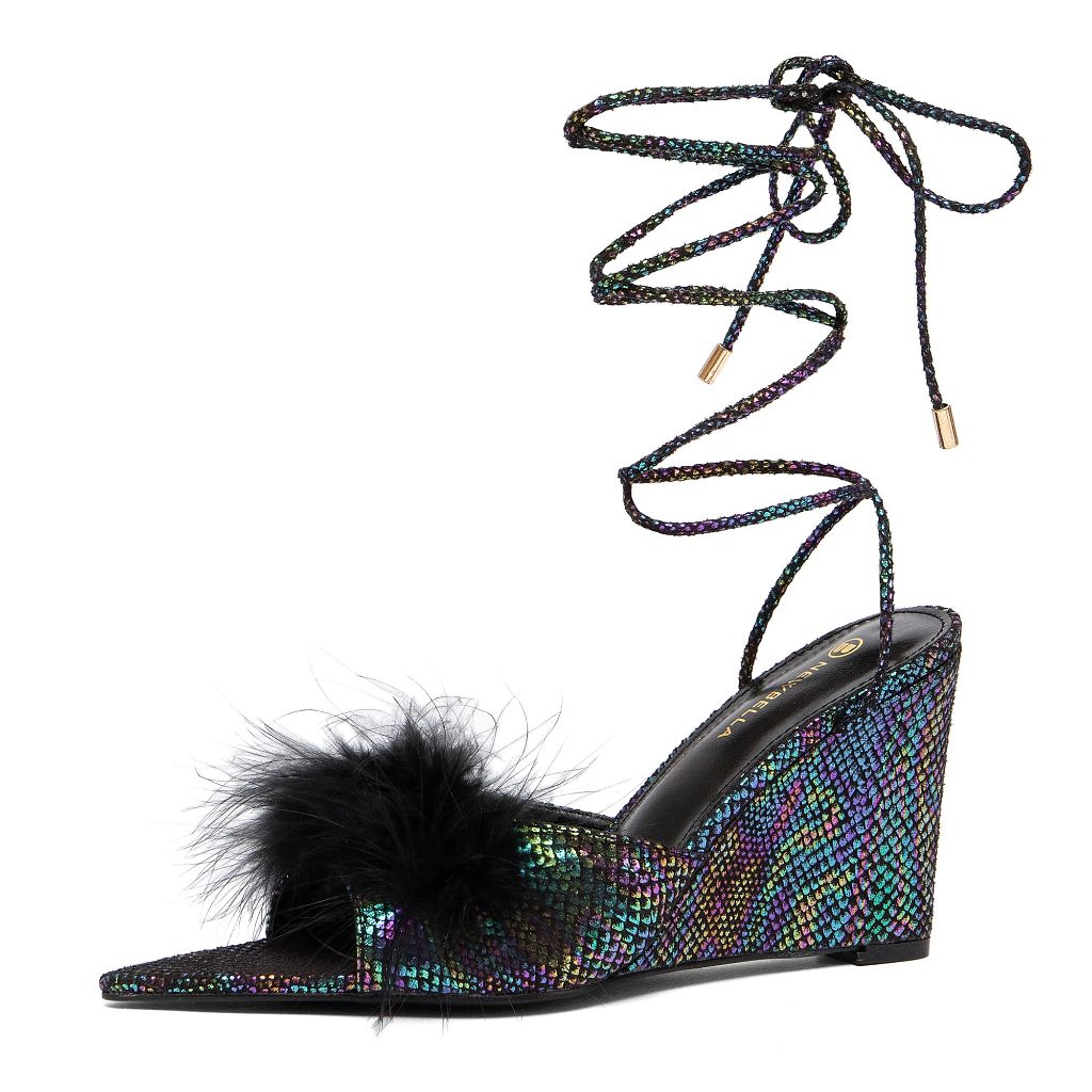 NEWBELLA Women's Slingback Pointed Toe Wedge Heel Sandals multicolor -5.5
