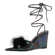 NEWBELLA Women's Slingback Pointed Toe Wedge Heel Sandals multicolor -5.5