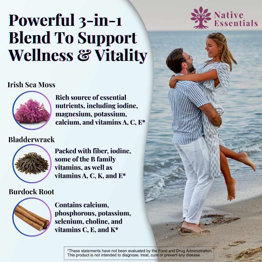 Native Essentials Sea Moss Complex 1600mg - Thyroid Immunity Skin Support
