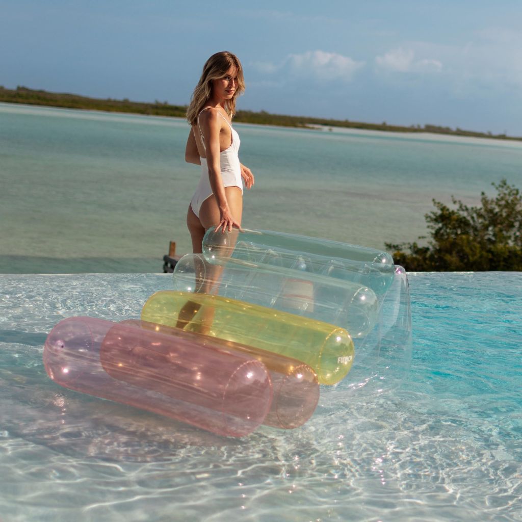 FUNBOY Multi Color Clear Rainbow Leisure Water Chair Tube Pool Float Large Perfect for Summer Pool Parties