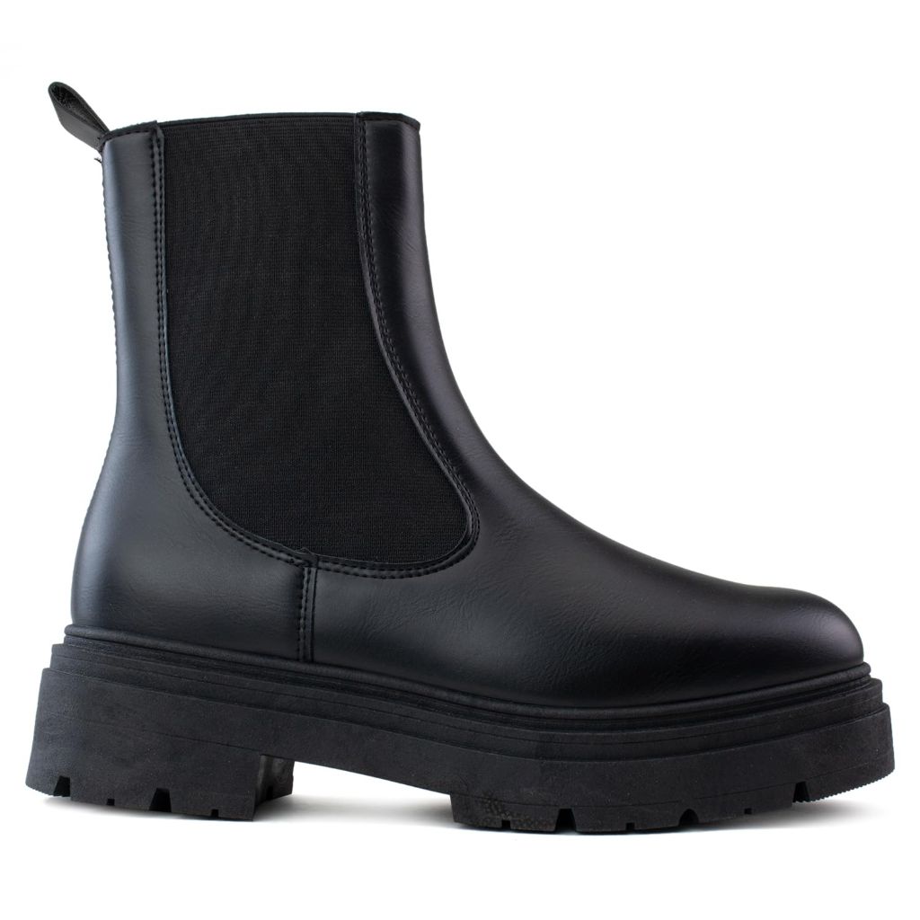 SZ 7, RF ROOM OF FASHION Women's Square Toe Elastic Panel Chunky Heel Chelsea Bootie Ankle Boots (BLACK-D1)