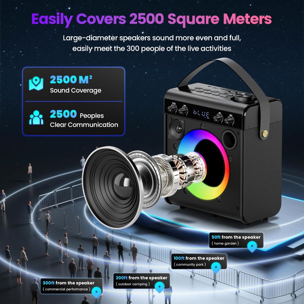 Karaoke Machine, Portable Bluetooth Speaker with 2 Wireless Microphones