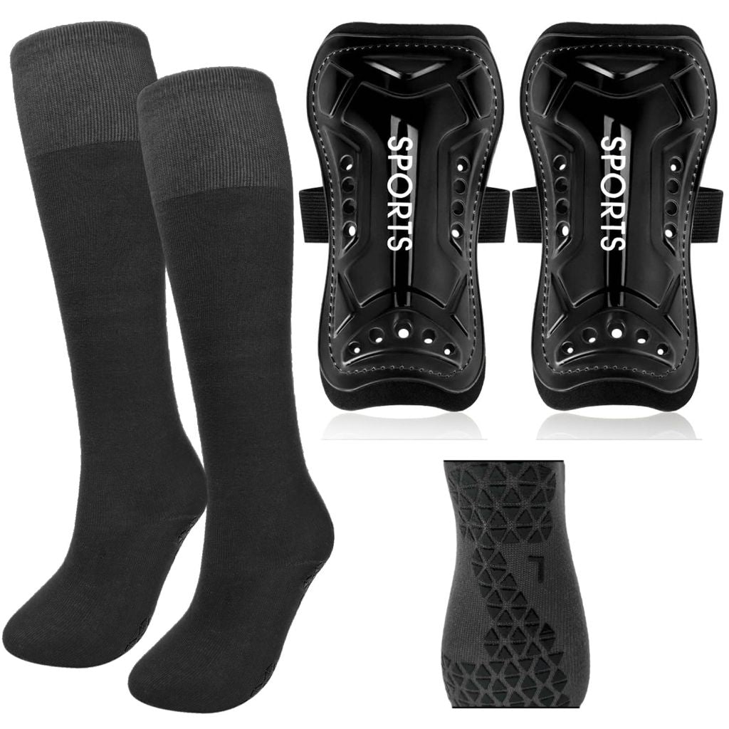Youth Soccer Shin Guards Soccer Socks for Kids Youth (Black, L Size)