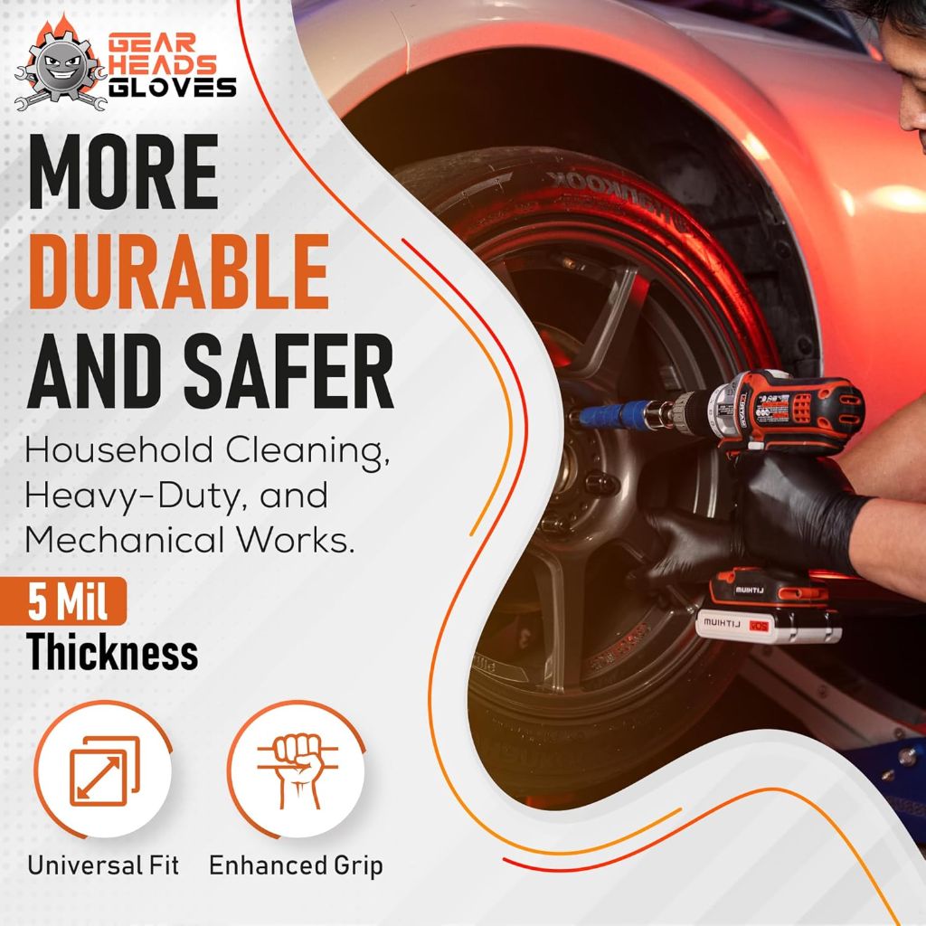 GEARHEADS Black Nitrile Disposable Gloves - 5 Mil, Chemical, and Food Safe, Latex/Powder-Free - Small