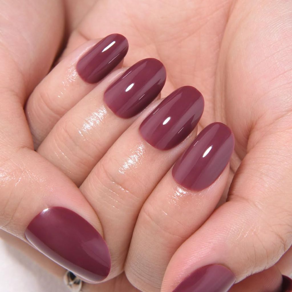 Kaely Dark Mauve Medium Oval Glossy Press on Nails for Women