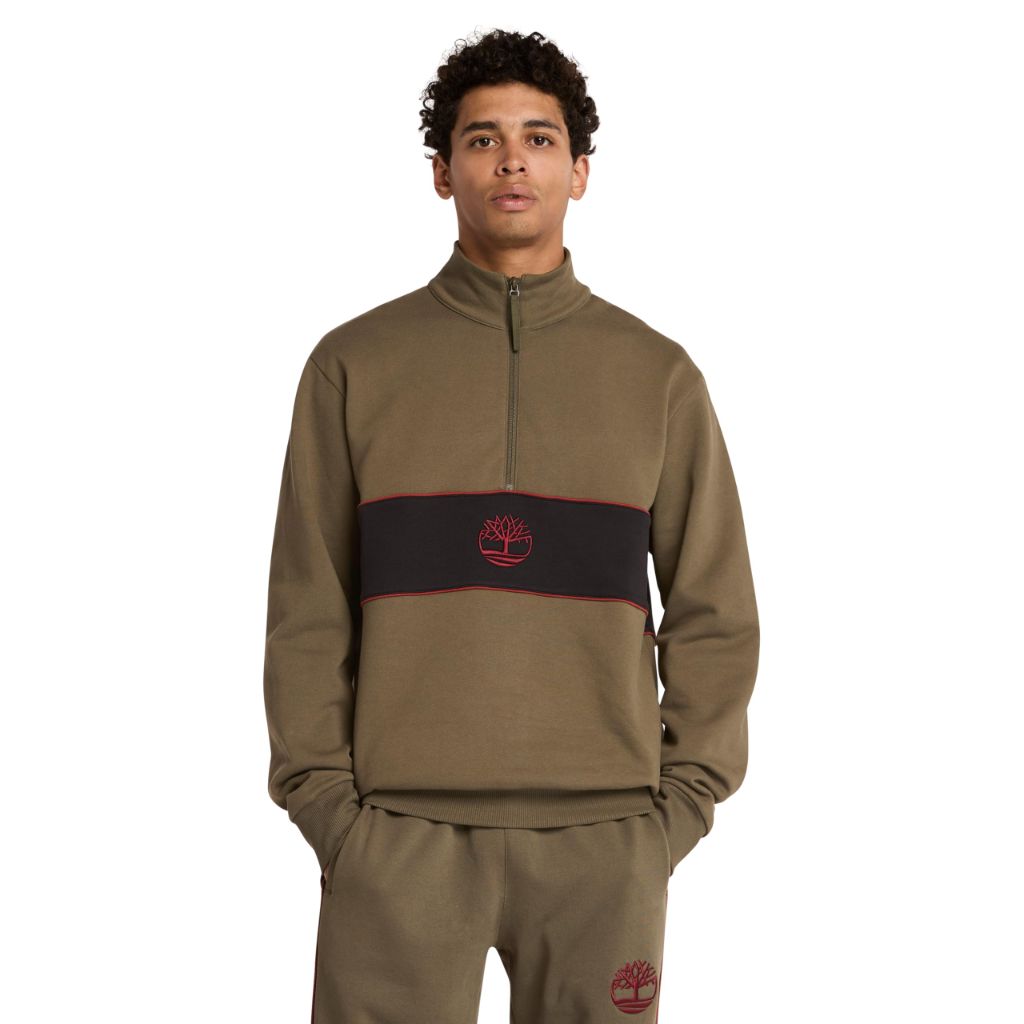 Timberland Men's Cut and Sew Quarter Zip Jacket, Grape Leaf/Black, Medium