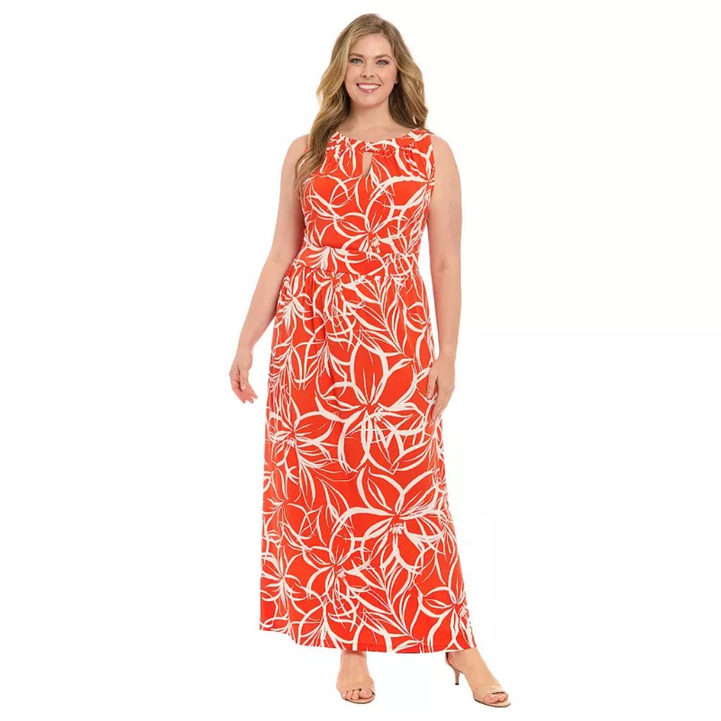 Plus Size London Times Halter Maxi Dress, Women's, Size: 18 W, Red White