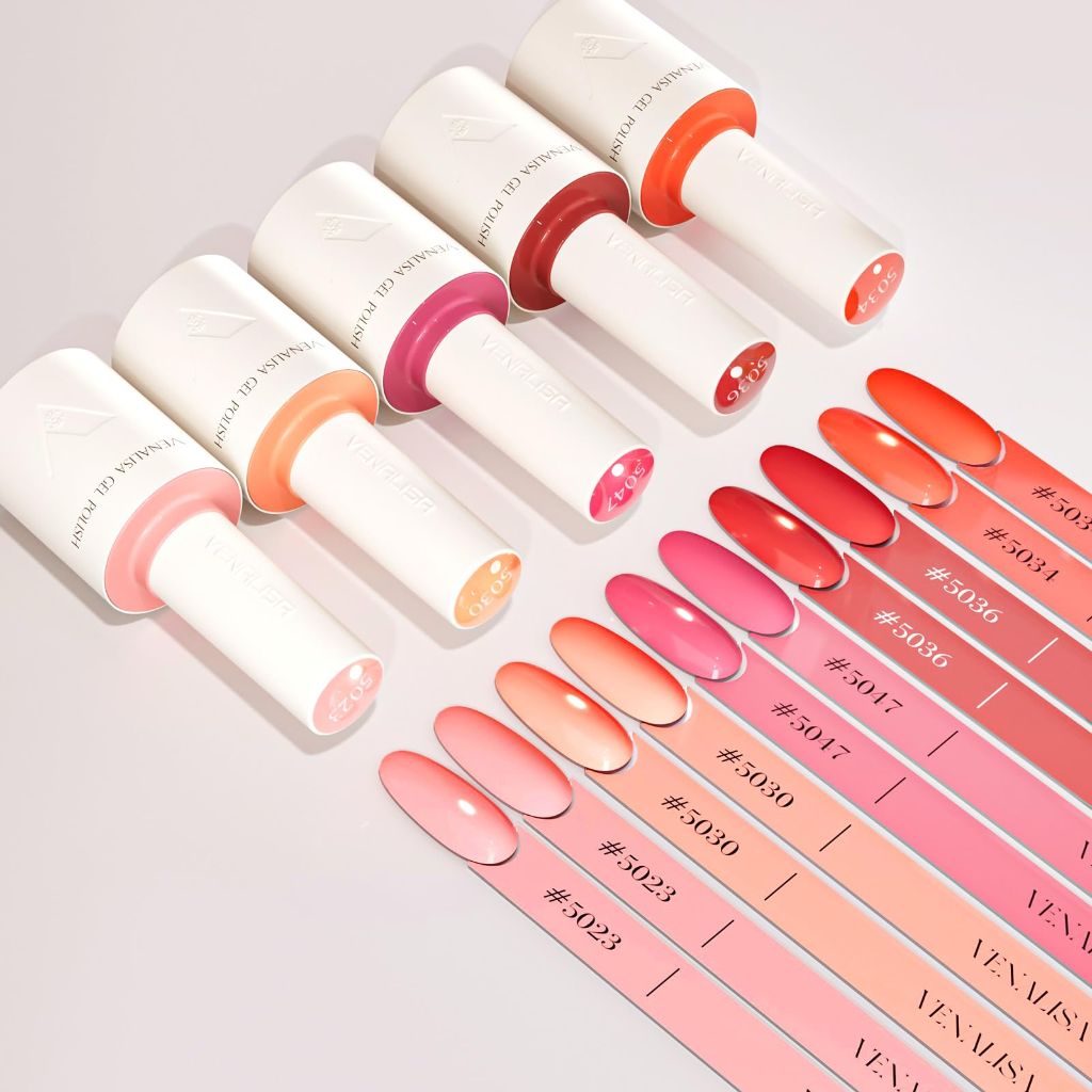 VENALISA 10 ML Gel Nail Polish Set with DIY Nail tips Kit, 5 Pcs Pink Red Orange