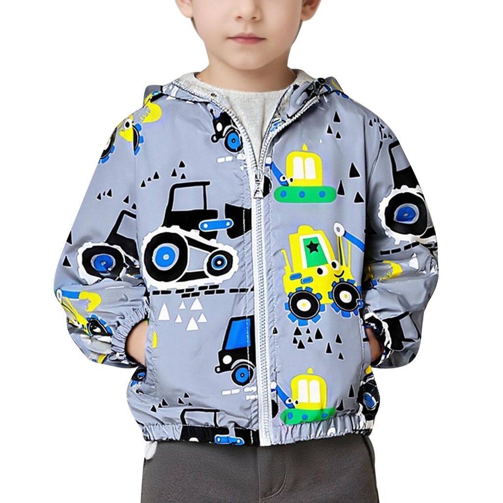 FYMNSI Toddler Baby Boys Girls Hooded Jacket Windbreaker Lightweight Dinosaur Print Grey - 2-3T